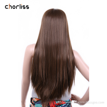 Factory Wholesale 24 Inch Omber Long Straight Natural Wave Heat Resistant Fiber Cosplay Wigs Synthetic Lace Front Wigs